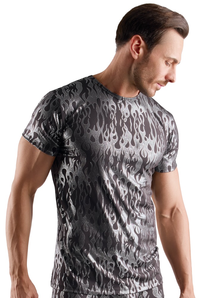 Sexy zwart/zilveren herenshirt met metallic effect